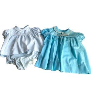 Vintage 80s Baby Clothes Dresses Diaper Cover Bloomers 3 6 Months Girls Blue